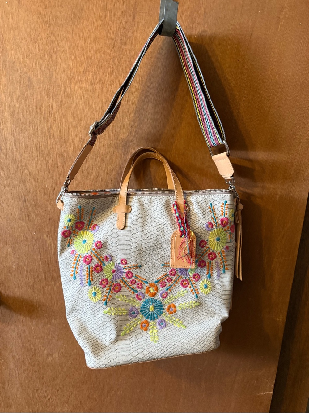 Consuela Light Gray Floral Embroidered Sling bag, like new